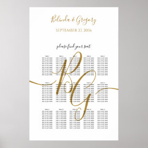 Einfache Golden Initial Wedding Seating Chart Poster