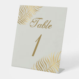 Einfache Golden Tropical Blätter Hochzeit Tischnum Sockelschild