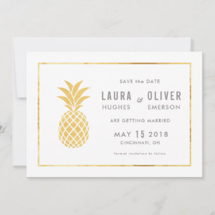 Einfache goldene Ananas Save the Date Karten