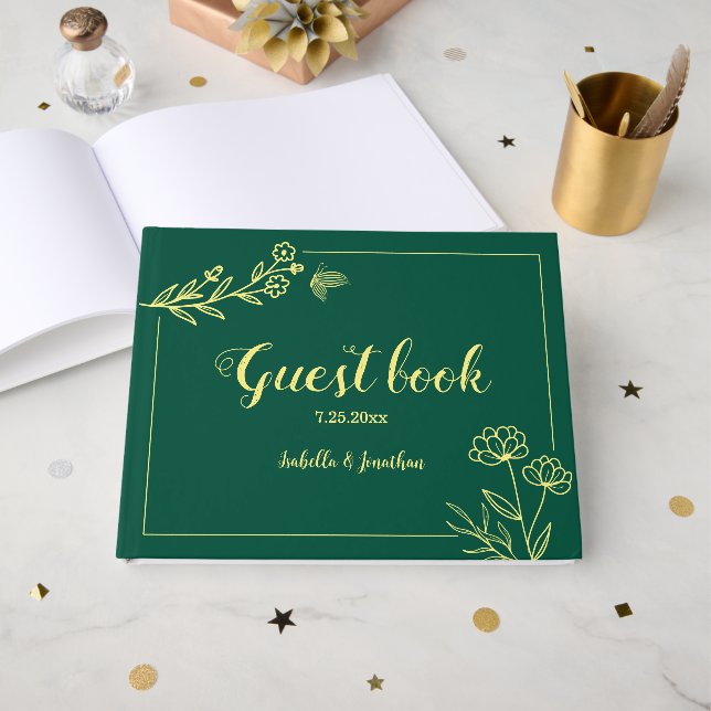 Einfache goldene Blume Gästebuch (Vorderseite Offen)