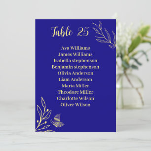 Einfache goldene Blume Royal Blue Sitzkarte Einladung