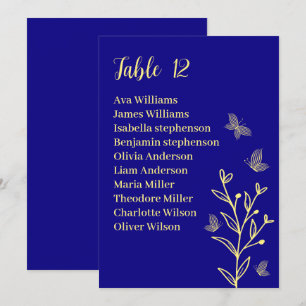 Einfache goldene Blume Royal Blue Sitzkarte Einladung