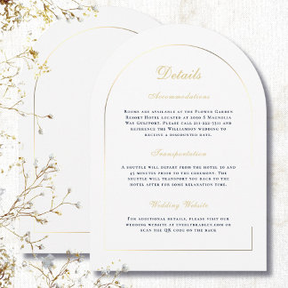 Einfache Goldene Bogen Navy Weiße Details Hochzeit Einladung