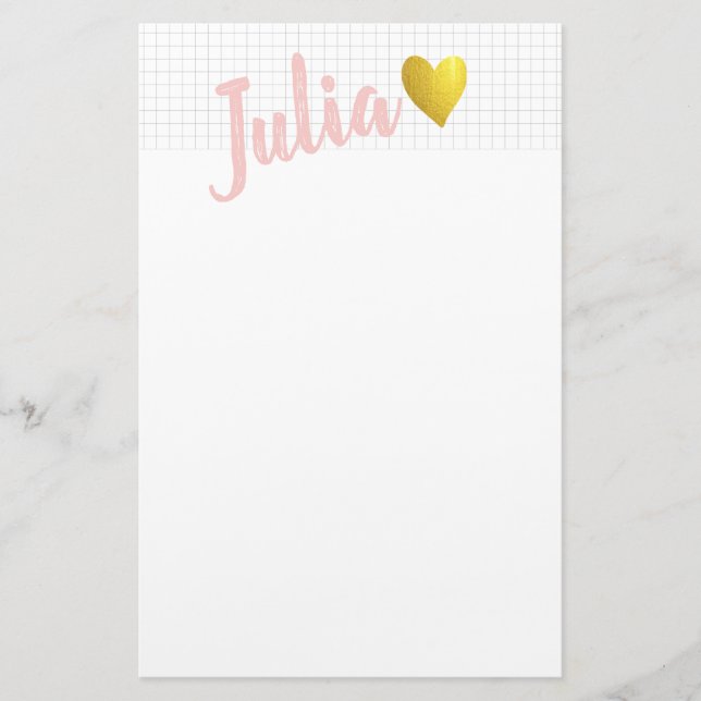 Einfache goldene Herz-Gitter Linien Rosa Personali Briefpapier (Vorderseite)