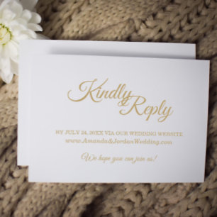 Einfache goldene Kalligrafie-Hochzeitswebsite RSVP Karte