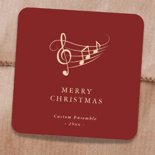 Einfache goldene Musiknoten Weihnachten Grün Quadratischer Aufkleber