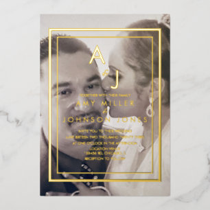 Einfache goldene Umrandung Hochzeitsfoto Pressed   Folieneinladung