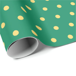 Einfache goldgelbe Polka-Punkte auf Weihnachtsgrün Geschenkpapier