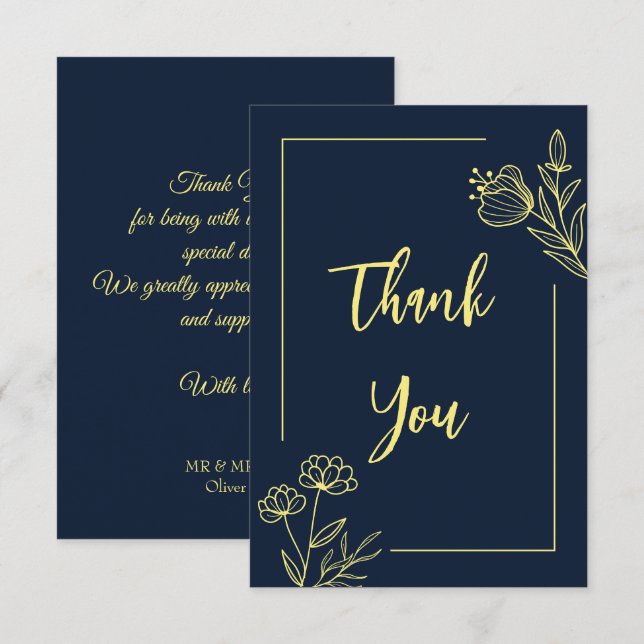 Einfache Goldhochzeit für Blume Dankeskarte (Vorne/Hinten)
