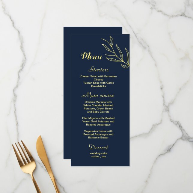 Einfache Goldhochzeit für Blume Menükarte (Vorderseite/Rückseite Beispiel)