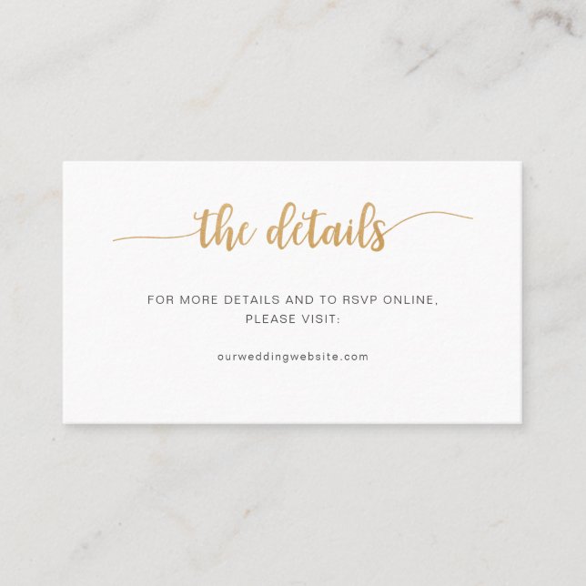 Einfache Goldhochzeit Website + Details + rsvp Kar Visitenkarte (Vorderseite)