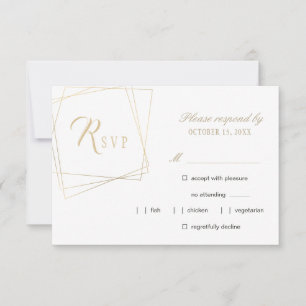Einfache Goldkalligrafie-geometrische Rahmenhochze RSVP Karte