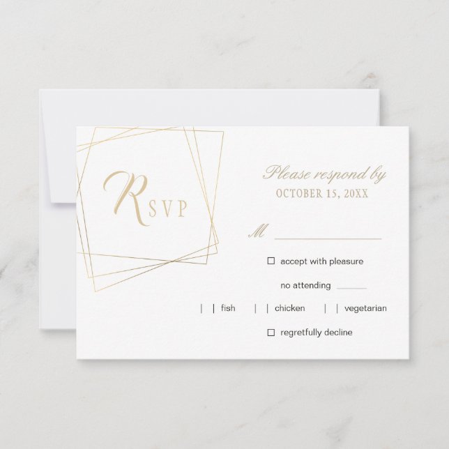 Einfache Goldkalligrafie-geometrische Rahmenhochze RSVP Karte (Vorderseite)