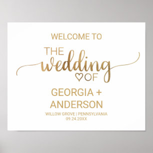Einfache Goldkalligrafie-Hochzeit Willkommen Poster