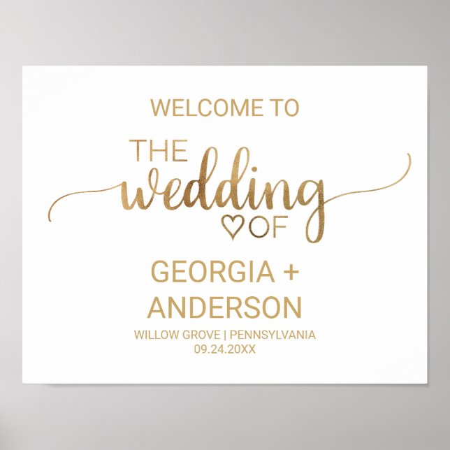 Einfache Goldkalligrafie-Hochzeit Willkommen Poster (Vorne)