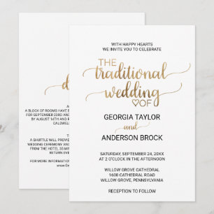 Einfache Goldkalligrafie Traditionelle Hochzeit Einladung