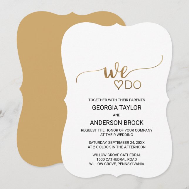 Einfache Goldkalligrafie "We Do"-Hochzeit Einladung (Vorne/Hinten)