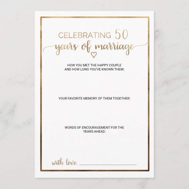 Einfache Goldkalligraphie 50. Hochzeitstag Hinweiskarte (Vorderseite)