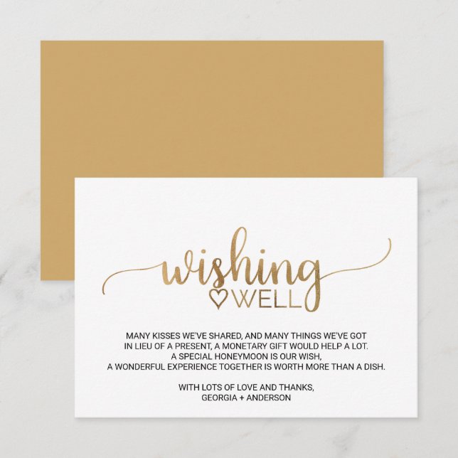 Einfache Goldkalligraphie Hochzeit wünschend gut Begleitkarte (Vorne/Hinten)