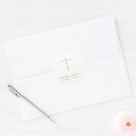 Einfache Goldkreuz-Schrift-Taufe Runder Aufkleber