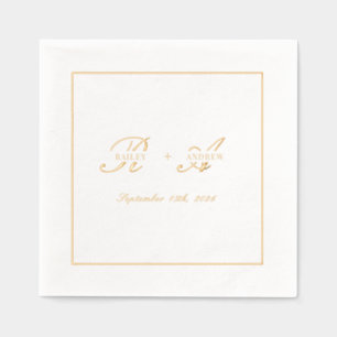 Einfache Goldmonogramm-Hochzeit Servietten Mit Folie