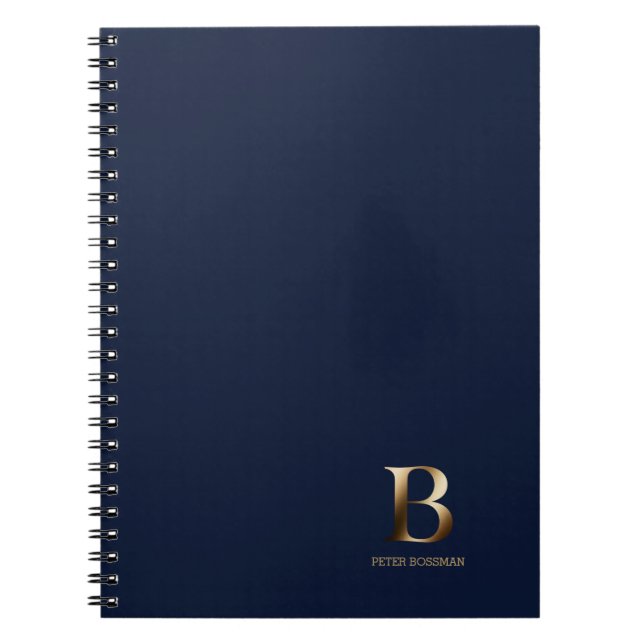 Einfache Goldmonogramm | Navy Blue Notebook Notizblock (Vorderseite)