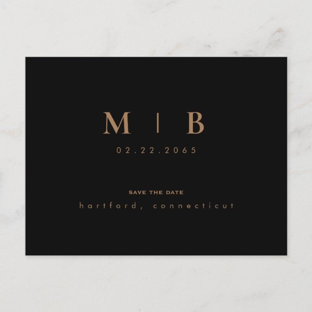 Einfache Goldmonogramm Save the Date Postkarte (Vorderseite)