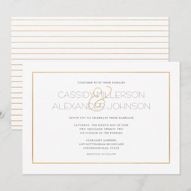 Einfache Goldrahmen-Hochzeitseinladungen - säubern Einladung (Vorne/Hinten)