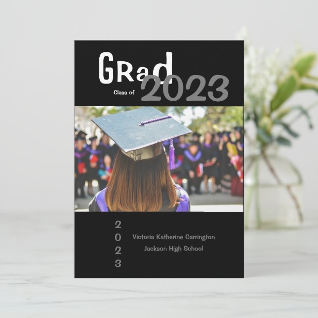 Einfache GRAD Foto Name Jahr Abschluss Ankündigung (Stehend Vorderseite)
