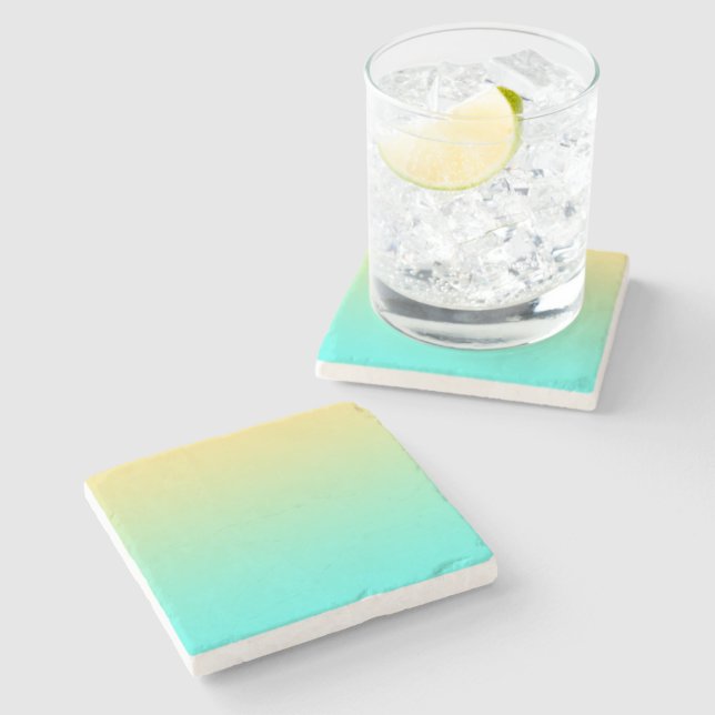 Einfache Gradient Pastell Gelb Türkis Steinuntersetzer (Seitenansicht)