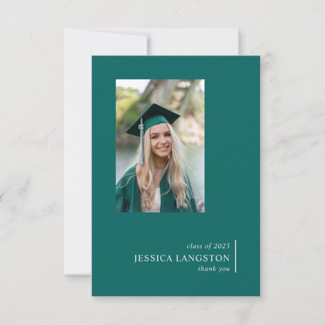 Einfache Graduate Foto Green Dankkarte Dankeskarte (Vorderseite)