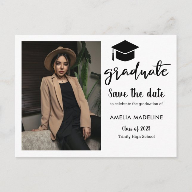 Einfache Graduierungspartei | Save the Date Foto Ankündigungspostkarte (Vorderseite)