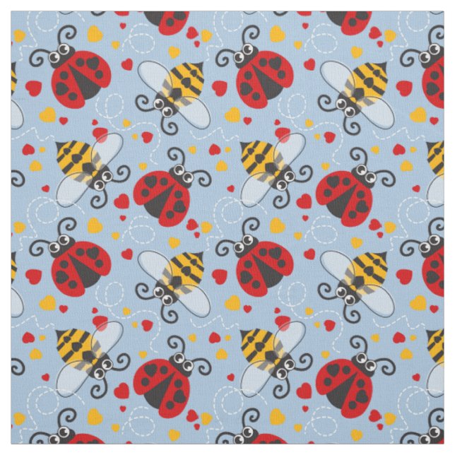 Einfache grafische Ladybugs und Lieben von Bienen Stoff (Muster)