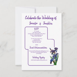 Einfache grafische Lila Iris Watercolor Hochzeit RSVP Karte