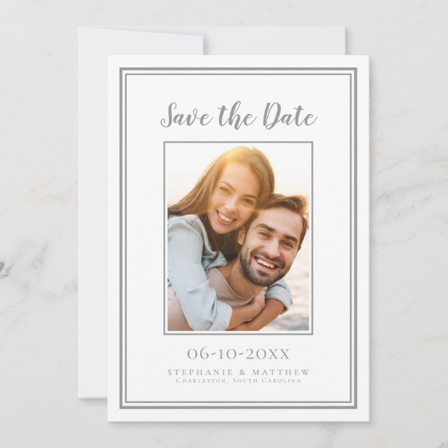 Einfache Grau-Hochzeit-Verlobung Modern Save The Date (Vorderseite)