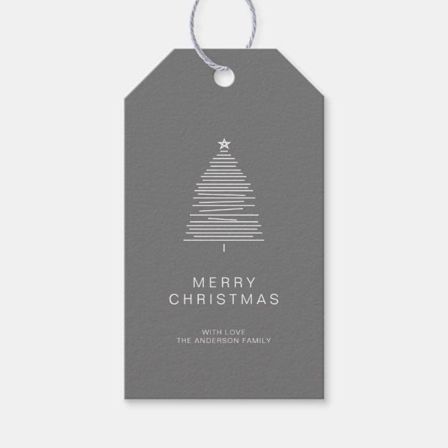 Einfache graue Linie Art Merry Weihnachtsbaum Geschenkanhänger (Vorderseite)