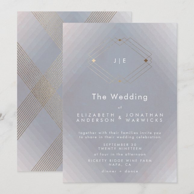 Einfache graue moderne geometrische Hochzeit Einladung (Vorne/Hinten)