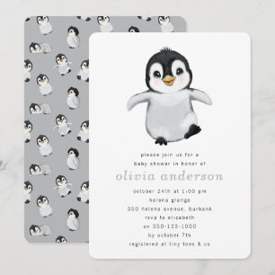 Einfache Graue Pinguin-Winter-Kinderdusche Einladung