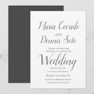 Einfache graue Schreibschrift Kalligrafie Hochzeit Einladung
