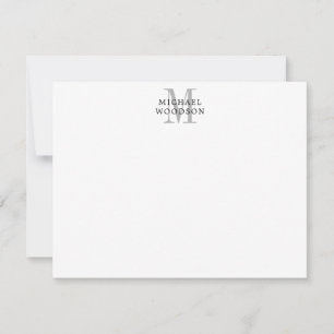Einfache graue schwarze Monogramm-Flachnotiskarte Mitteilungskarte