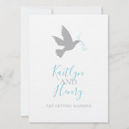 Einfache graue Taube mit Aqua Blue Band Hochzeit Einladung