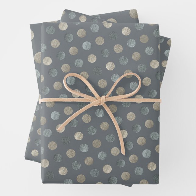 Einfache graue und silberne Polka Dots Modern & el Geschenkpapier Set (Beispiel)