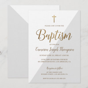 Einfache graue weiße Gold Moderne Taufe Einladung