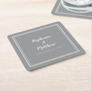 Einfache Graue Weiße Hochzeit Moderne Minimalistis Rechteckiger Pappuntersetzer