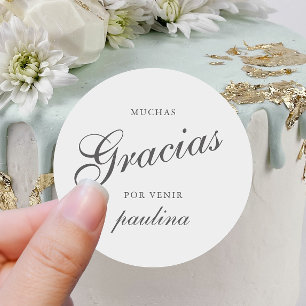 Einfache graue weiße Quinceañera Gracias Script Na Runder Aufkleber