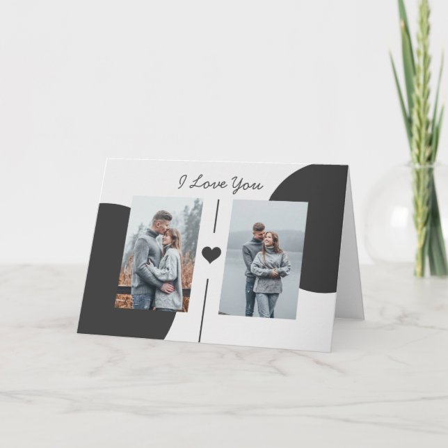 Einfache Graustufen-Valentinstag Doppelte Fotos Karte (Vorderseite)