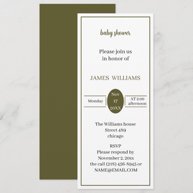 Einfache Green Custom Baby Dusche Einladung (Vorne/Hinten)