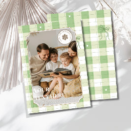 Einfache Green Gingham Kariert Holiday Card Feiertagskarte