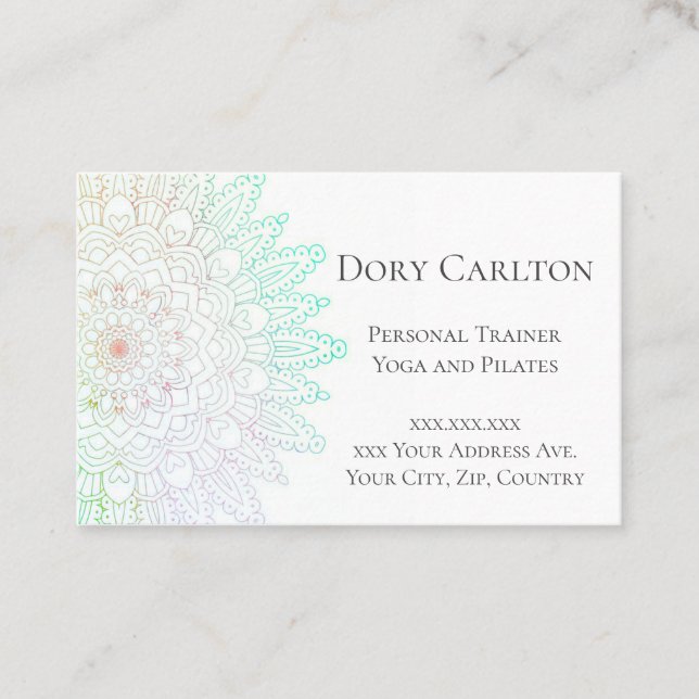 Einfache Green & Light Lila Mandala Business Card Visitenkarte (Vorderseite)