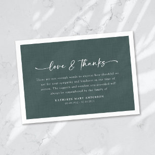 Einfache Green Linen Effect Script Beerdigung Dankeskarte
